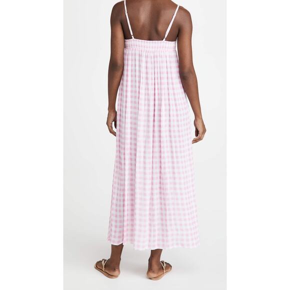 Playa Lucila Pink Check Gingham Empire Slit Maxi Slip Dress Picnic Preppy XS - Picture 2 of 9
